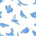 Pigeon or dove, white bird flying with spread wings in sky or sitting seamless pattern. Royalty Free Stock Photo