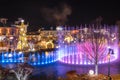 Pigeon Forge, Tennessee - December 3, 2017 : A colorful display from state of the art, multi-tiered show fountain at The Island.