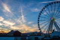 Pigeon Forge, Tennessee - December 3, 2017 :  The Great Smoky Mountain Wheel as seen from The Island at sunset Royalty Free Stock Photo