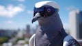 Pigeon With Helmet And Sunglasses: A Unique Urban Artistic Rendering