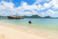 Pigeon Island Beach - tropical coast on the Caribbean island of St. Lucia. It is a paradise destination with a white sand beach Royalty Free Stock Photo