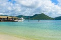 Pigeon Island Beach - tropical coast on the Caribbean island of St. Lucia. It is a paradise destination with a white sand beach Royalty Free Stock Photo