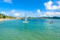 Pigeon Island Beach - tropical coast on the Caribbean island of St. Lucia. It is a paradise destination with a white sand beach Royalty Free Stock Photo