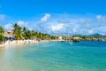 Pigeon Island Beach - tropical coast on the Caribbean island of St. Lucia. It is a paradise destination with a white sand beach Royalty Free Stock Photo