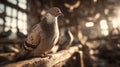 Pigeon Perched in Sunbeam Among Flock Indoors Royalty Free Stock Photo