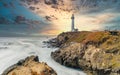 Pigeon Point Lighthouse against the backdrop of the beautiful sky and ocean with long exposure waves, a great landscape of the Royalty Free Stock Photo