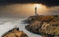Pigeon Point Lighthouse against the backdrop of the beautiful sky and ocean with long exposure waves, a great landscape of the Royalty Free Stock Photo