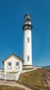 Pigeon Point lighthouse against the backdrop of a beautiful sky and ocean with waves, a great landscape of the Pacific coast in Royalty Free Stock Photo