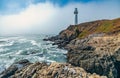 Pigeon Point lighthouse against the backdrop of a beautiful sky and ocean with waves, a great landscape of the Pacific coast in Royalty Free Stock Photo