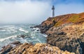 Pigeon Point lighthouse against the backdrop of a beautiful sky and ocean with waves, a great landscape of the Pacific coast in Royalty Free Stock Photo