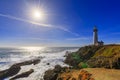 Pigeon Point Lighthouse On Northern California Pacific Ocean Coastline With An Artistic Sun Flare