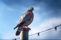 pigeon resting on a traffic light pole