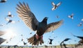 Pigeon and seagull spread wings, flying freely in nature generated by AI Royalty Free Stock Photo