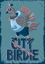 Pigeon with skateboard. Street skater. Vector poster print. Skate boy bird.