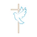 Pigeon. Symbol of love, freedom. Flying dove near the cross. Holy Spirit. Cross dove. A symbol of peace. Dove