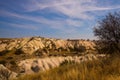 Pigeon valley, Cappadocia, Turkey: Beautiful landscape with mountains and rocks in Sunny weather in the valley near Goreme Royalty Free Stock Photo