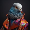 Colorful Jacketed Pigeon: A Surreal And Photorealistic Portrait In Dinopunk Style