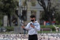 Pigeons in Plaza CataluÃÂ±a empty without tourists in times of the Covid in 2021