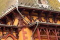 Pigeons rest on the roof of an building