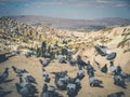 Pigeons in rural mountain landscape, cappadocia, Turkey - Royalty Free Stock Photo