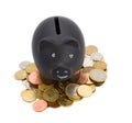 Piggey bank with cions Royalty Free Stock Photo