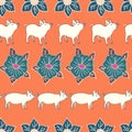 Piggies on Parade Decorative Floral Repeat Seamless Pattern Vector Print