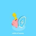 Piggy bank behind the shield, Royalty Free Stock Photo