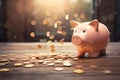 A piggy bank being filled with falling coins Royalty Free Stock Photo