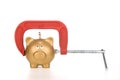 Piggy bank being squeezed Royalty Free Stock Photo