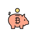 Piggy bank with bitcoin, cryptocurrency, crypto coin flat color icon. Royalty Free Stock Photo