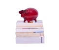 Piggy bank on books