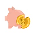 Piggy bank and broken coin money stock market crash isolated icon