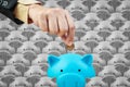 Piggy bank and business hand, saving finance concept