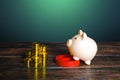 Piggy bank cancels restrictions on money. Stop sanctions, unfreeze capital assets. Overcome difficulties, reach the goal. Succeed Royalty Free Stock Photo
