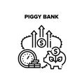 Piggy Bank Cash Vector Black Illustration Royalty Free Stock Photo