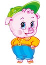 Piggy bank character under money rain. Vector flat cartoon illustration