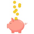 Piggy bank with coin icon, isolated flat style. Concept of money