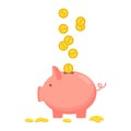 Piggy bank with coin icon, isolated flat style. Concept of money Royalty Free Stock Photo