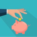 Piggy bank with coin icon, isolated flat style. Concept of money Royalty Free Stock Photo