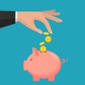 Piggy bank with coin icon, isolated flat style. Royalty Free Stock Photo