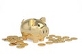 Piggy bank with coin. Money saving, economy, investment, banking or business services concept., 3D rendering. 3D illustration