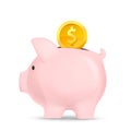 Piggy bank with coin. Money saving, economy, investment, banking or business services concept. Vector illustration Royalty Free Stock Photo