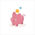 Piggy bank with a coin. Savings or savings icon, investment. Piggy bank icon isolated on the background. Isometric style