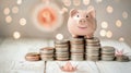 Piggy bank and coin stack on bokeh background, saving money for prepare in the future Royalty Free Stock Photo