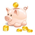 Piggy bank with a coin. Vector illustration.