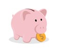 Piggy bank with coin vector illustration. Classic ceramic pig symbol of saving money Royalty Free Stock Photo