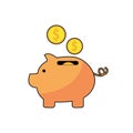 Piggy bank with coin vector illustration in flat style Royalty Free Stock Photo