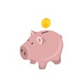 Piggy bank with coin vector illustration. Icon of saving or accumulating money, investment. Piggy bank icon in flat style isolated Royalty Free Stock Photo