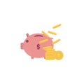 Piggy bank with coin vector illustration. Icon saving or accumulation of money, investment. The concept of banking or business Royalty Free Stock Photo