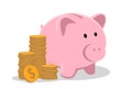 Piggy bank with coin vector illustration. Saving, investing and accumulation money. Pig in a flat style Royalty Free Stock Photo